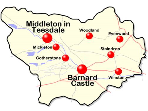 Teesdale Map showing clubs